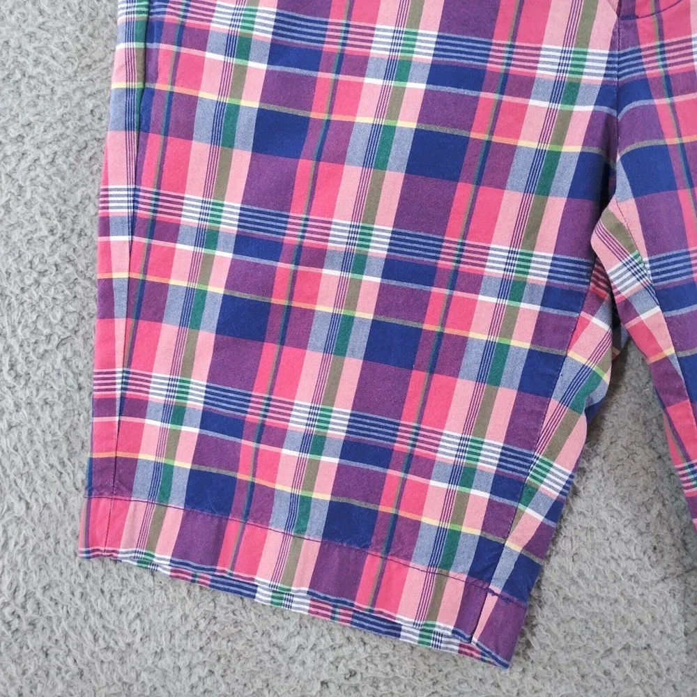 Brooks Brothers Shorts Mens 33 Pink Cotton Plaid Flat Front Slash Pockets Chino